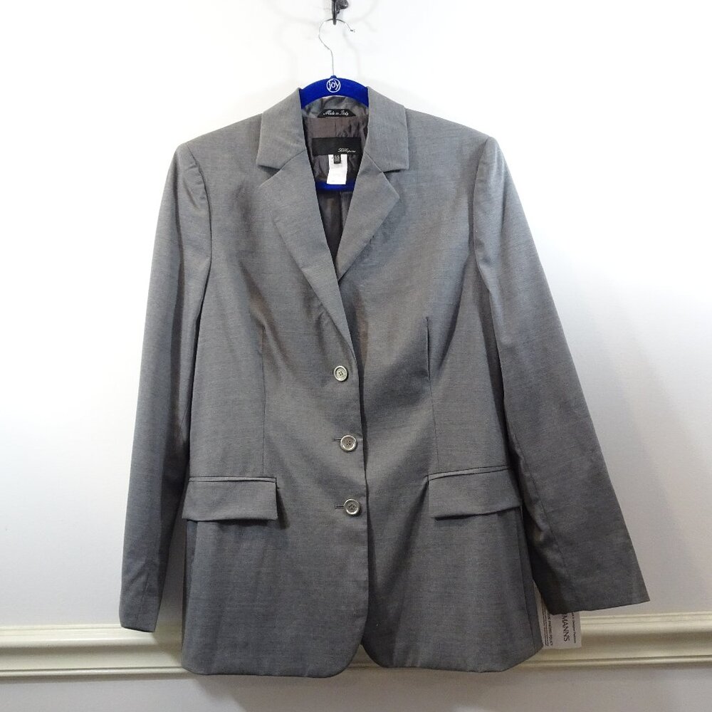 Vintage Les Copains Virgin Wool Blazer Jacket Sz 44 Gray 3-Button NEW